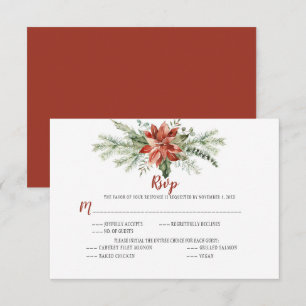 Elegant Red Poinsettia Evergreen Christmas RSVP Card