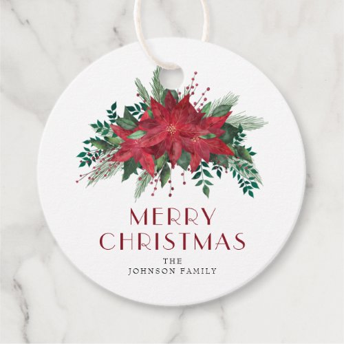 Elegant Red Poinsettia Floral Christmas Favor Tags