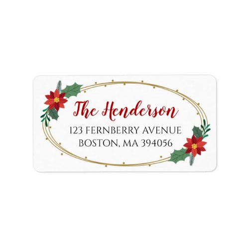 Elegant Red Poinsettia Floral Christmas Holiday Label