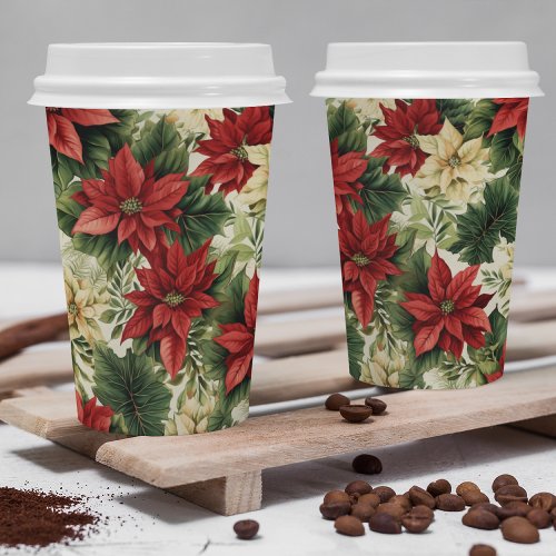 Elegant Red Poinsettia Floral Christmas Holiday Paper Cups