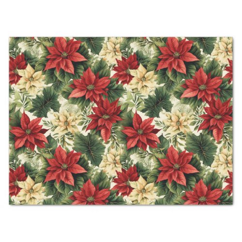 Elegant Red Poinsettia Floral Christmas Holiday Tissue Paper
