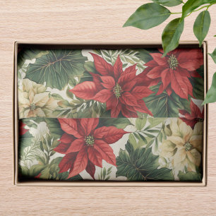 Elegant Red Poinsettia Floral Christmas Holiday Tissue Paper