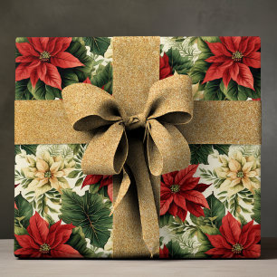 Elegant Red Poinsettia Floral Christmas Holiday Wrapping Paper