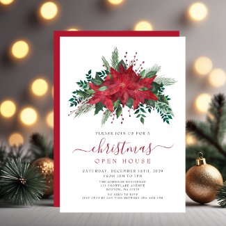 Elegant Red Poinsettia Floral Christmas Open House