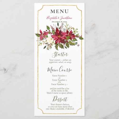 Elegant Red Poinsettia Floral Christmas Reception Menu