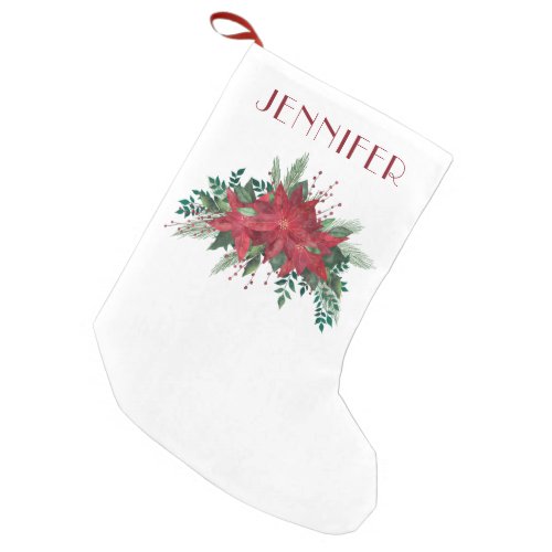 Elegant Red Poinsettia Floral Christmas Small Christmas Stocking