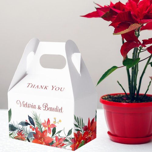 Elegant Red Poinsettia Floral Christmas Wedding Favor Boxes
