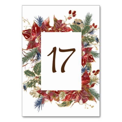 Elegant Red Poinsettia Floral Christmas Winter Table Number