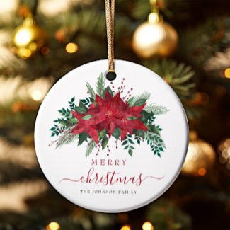 Elegant Red Poinsettia Floral Merry Christmas