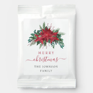 Elegant Red Poinsettia Floral Merry Christmas  Hot Chocolate Drink Mix