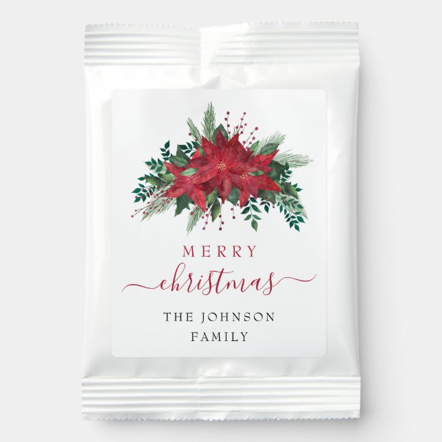 Elegant Red Poinsettia Floral Merry Christmas  Hot Chocolate Drink Mix (Front)