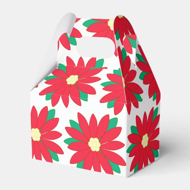 Elegant Red Poinsettia Floral Pattern Christmas Favor Boxes (Front Side)