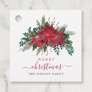 Elegant Red Poinsettia Floral Script Christmas