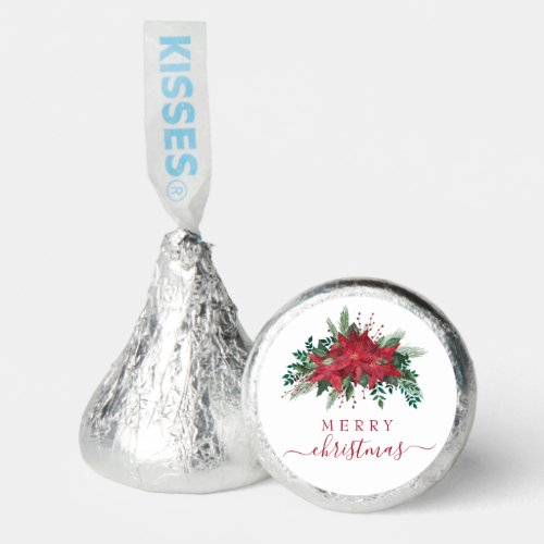 Elegant Red Poinsettia Floral Script Christmas Hersheys Kisses