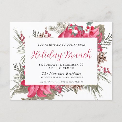 Elegant Red Poinsettia Holiday Brunch Invitation P Postcard