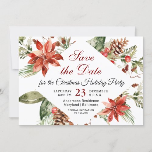 Elegant Red Poinsettia Holiday Christmas Party Invitation