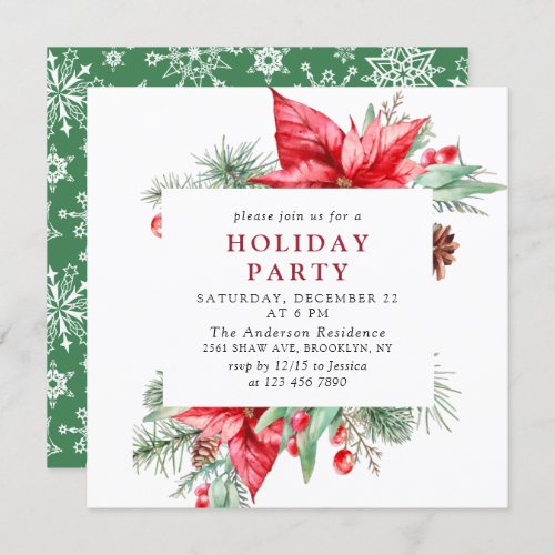 Elegant Red Poinsettia Holiday Christmas Party Invitation