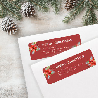 Elegant Red Poinsettia Holiday Return Address Label