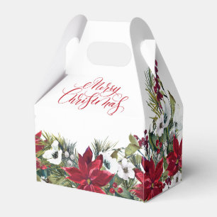 Elegant Red Poinsettia Merry Christmas Holiday Favor Boxes