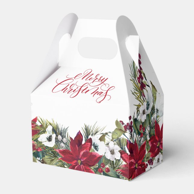 Elegant Red Poinsettia Merry Christmas Holiday Favor Boxes (Back Side)