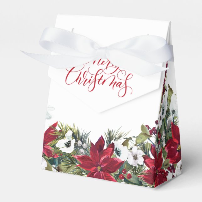 Elegant Red Poinsettia Merry Christmas Holiday Favor Boxes (Front Side)