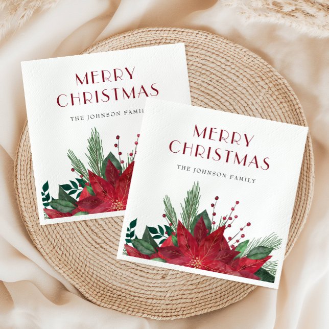 Elegant Red Poinsettia Merry Christmas Napkins (Elegant Red Poinsettia Merry Christmas Napkins)