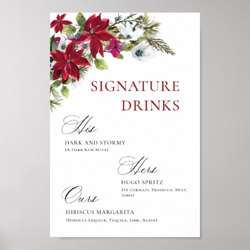 Elegant Red Poinsettia Mimosa Bar Wedding Poster