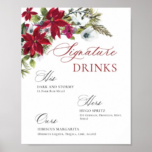 Elegant Red Poinsettia Mimosa Bar Wedding Poster