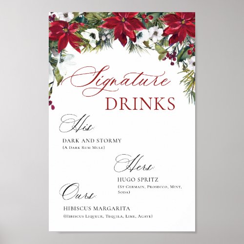 Elegant Red Poinsettia Mimosa Bar Wedding Poster