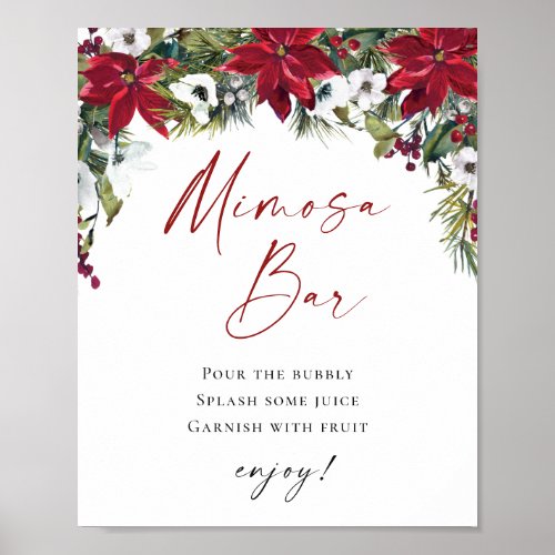 Elegant Red Poinsettia Mimosa Bar Wedding Poster