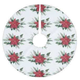 Elegant Red Poinsettia Pattern Christmas Holiday  Brushed Polyester Tree Skirt