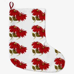 Elegant Red Poinsettia Pattern Christmas Holiday Large Christmas Stocking