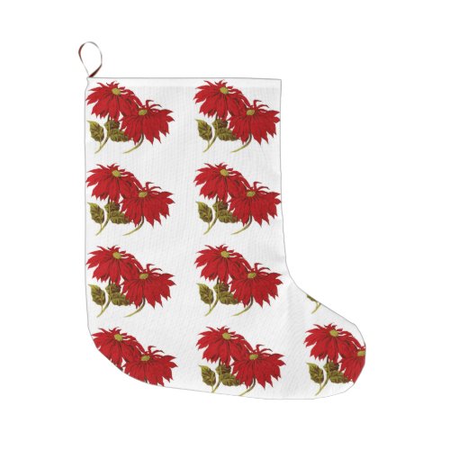 Elegant Red Poinsettia Pattern Christmas Holiday Large Christmas Stocking