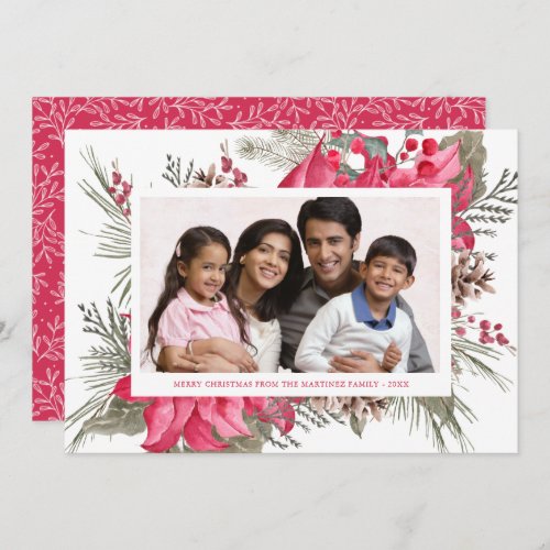 Elegant Red Poinsettia Photo Christmas Holiday Card