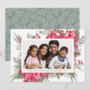 Elegant Red Poinsettia Photo Christmas Holiday Card