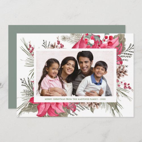 Elegant Red Poinsettia Photo Christmas Holiday Card