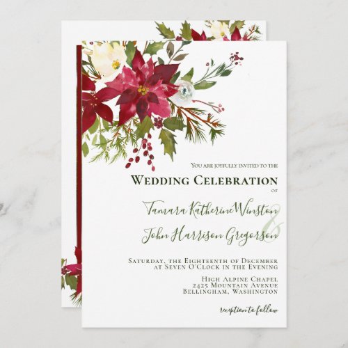 Elegant Red Poinsettia Photo Christmas Wedding Invitation
