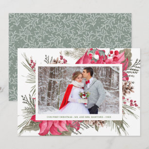 Elegant Red Poinsettia Photo Our First Christmas Holiday Card