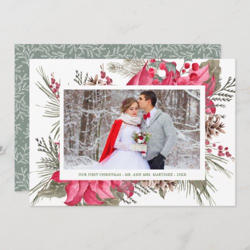 Elegant Red Poinsettia Photo Our First Christmas Holiday Card