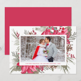 Elegant Red Poinsettia Photo Our First Christmas Holiday Card