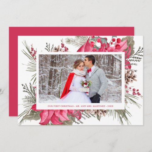 Elegant Red Poinsettia Photo Our First Christmas Holiday Card