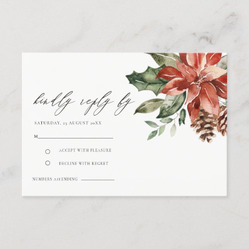 Elegant Red Poinsettia Pine Cone Wedding RSVP Enclosure Card