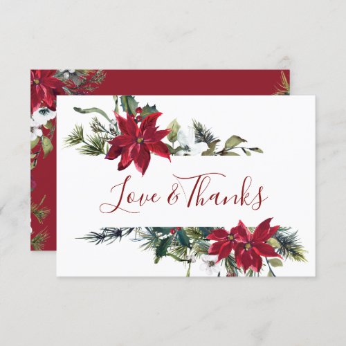 Elegant Red Poinsettia Pine Fir Watercolor Thank You Card