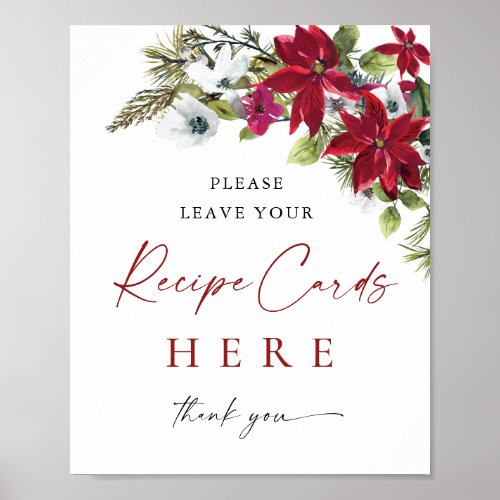 Elegant Red Poinsettia Recipe Card Bridal Shower Poster