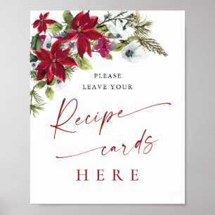 Elegant Red Poinsettia Recipe Card Bridal Shower Poster