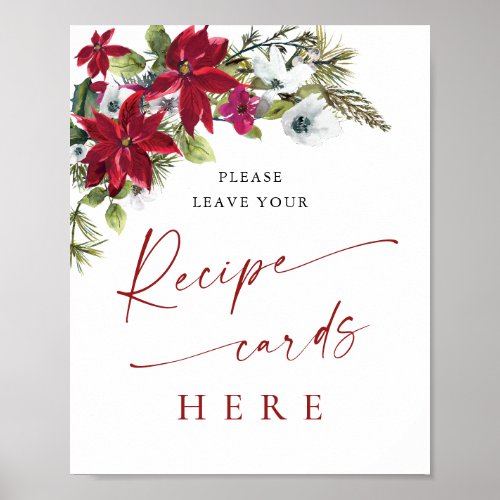 Elegant Red Poinsettia Recipe Card Bridal Shower Poster