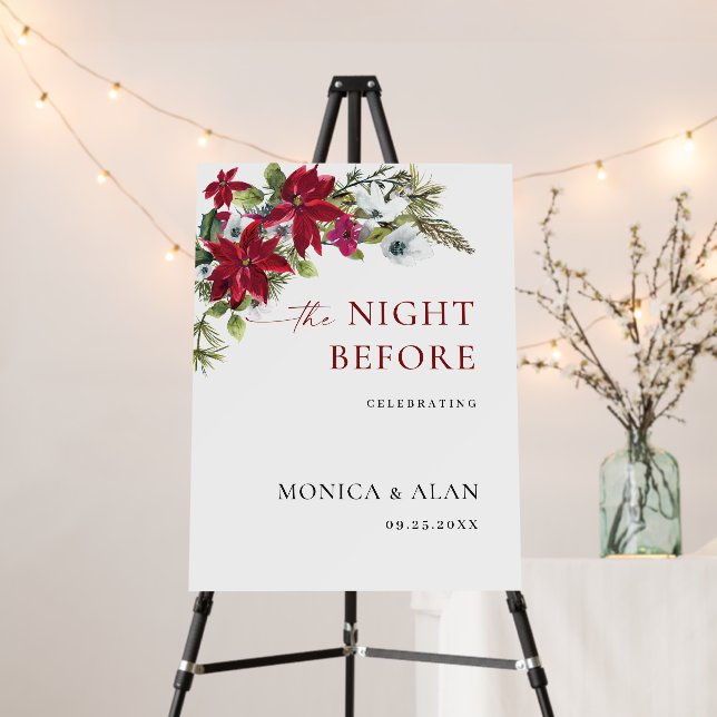 Elegant Red Poinsettia REHEARSAL DINNER Welcome Foam Board (In Situ (Stand))