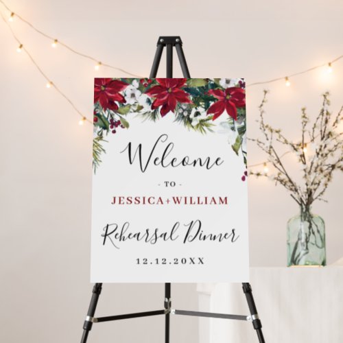 Elegant Red Poinsettia REHEARSAL DINNER Welcome Foam Board