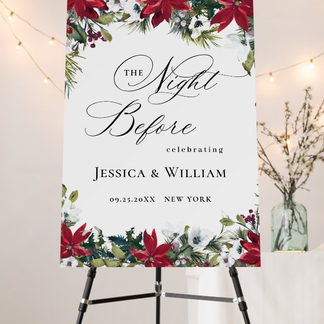 Elegant Red Poinsettia REHEARSAL DINNER Welcome Foam Board (In Situ (Stand))