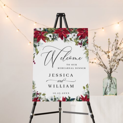 Elegant Red Poinsettia REHEARSAL DINNER Welcome Foam Board